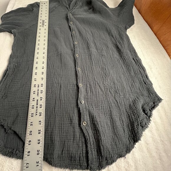 Flawless Womnes Cotton Gauze Button Up Shirt Tunic Size XS Black Frayed Trim New - Picture 8 of 8